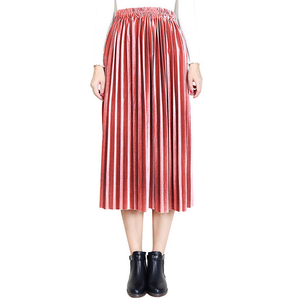 New 2018 Autumn And Winter High Waisted Skinny Female Velvet Skirt Pleated Skirts Pleated Skirt Free Shipping 6Q1638