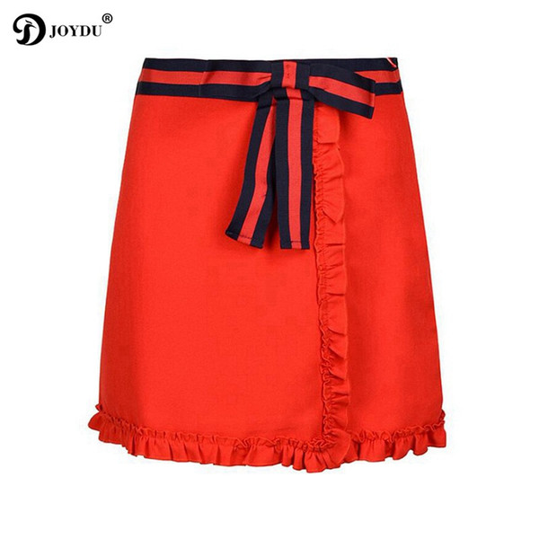 JOYDURunway Chic Mini Skirt 2018 New harajuku Preppy Stlish Stripe Bow Patchwork A-line Skirts Sweet Women's Skirt saia faldas