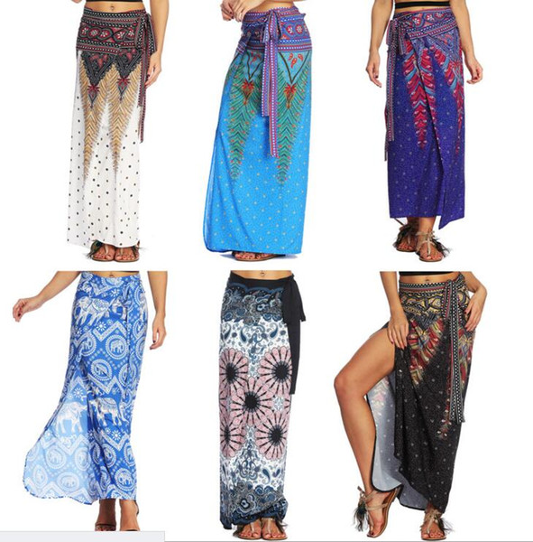 New Floral Geometry Printed National Bandage Women Slit Skirts Free size 7Colors