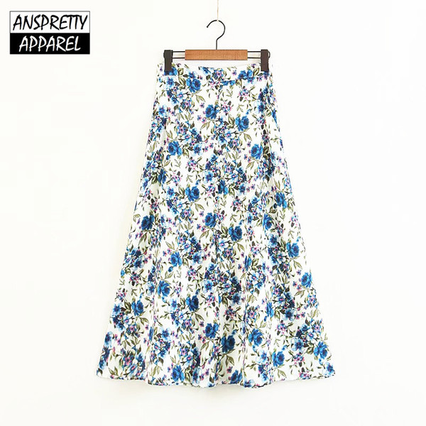 Anspretty Apparel summer boho floral skirt women buttons split lolita midi skirt ladies vintage casual a line skirts