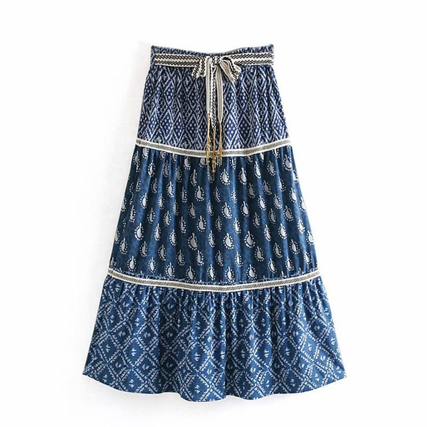 new arrival CC48-9088 European and American Fashion with Belt Printed Half-length Skirt2019 summer