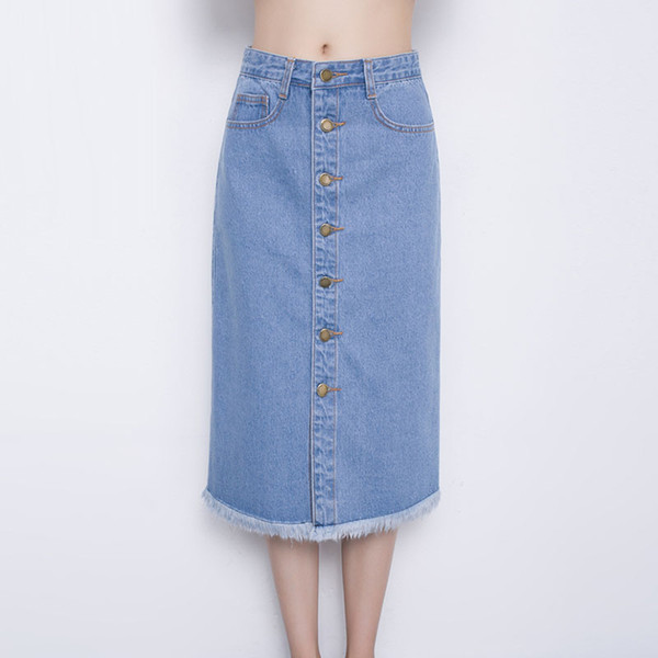 2019 High Waist Blue Denim Skirts Women Single Button A Line Skirt Midi Streetwear Korean Fashion Elegant Jeans Skirt