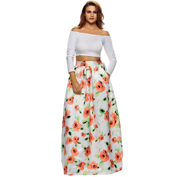 Spring Ladies Vintage Midi Skirts 2018 Fashion High Waist African Style Print Long Skirts Female Floor Length Fashion Mini Party Skirt