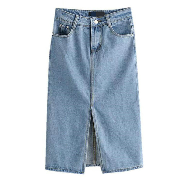 Women 2019 Women High Denim Skirt Split Midi Jeans Skirts Light Blue Denim Skirts