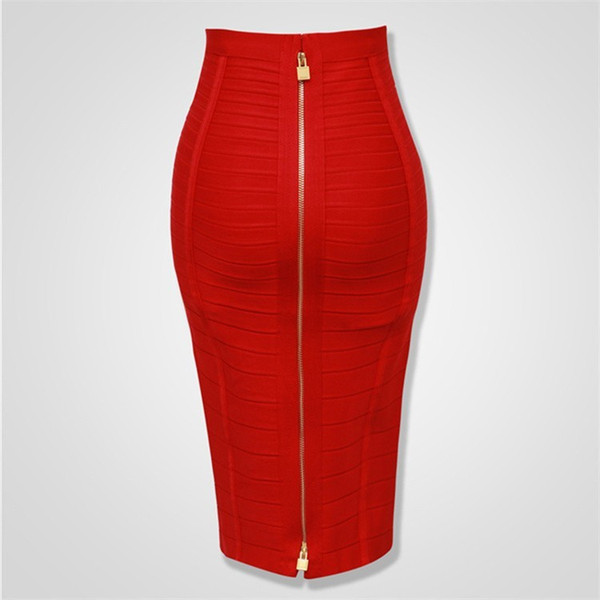 5 Colors Sexy Solid Zipper Orange Blue Black Bandage Skirt Women Elastic Bodycon Summer Pencil Skirts 55cm