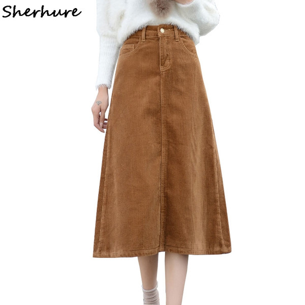 2017 High Waist Women Autumn Winter Skirt Corduroy Women Long Khaki Skirt Plus Size 5XL 7XL Maxi Femme Faldas Saias