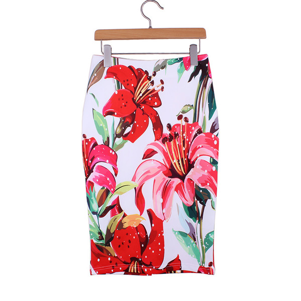 Wholesale- M-XXL 3D flower print women pencil skirts 2016 new fashion lady slim faldas vogue girls casual bottoms drop shipping wholesale