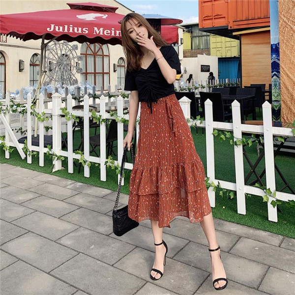 Fashion chiffon Women Long Skirts Streetwear Elegant A-line Skirt Female Spring Summer Holiday Ladies Floral Print Skirts