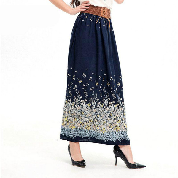 New Style Women Skirts Long Floral Print Summer Beach A-Line Ankle-Length Casual Plus Size Vintage Skirt
