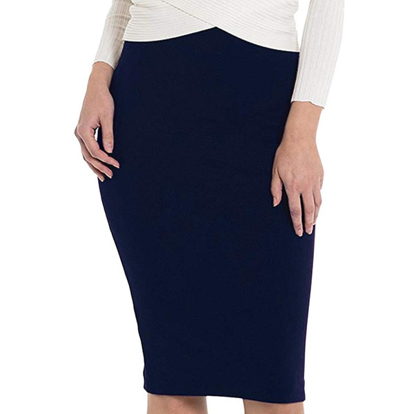 Autumn Winter Women Pencil Skirt High Waist Cotton Solid Color Stretch Elastic Slim Business Split Bodycon Skirts Femme 729