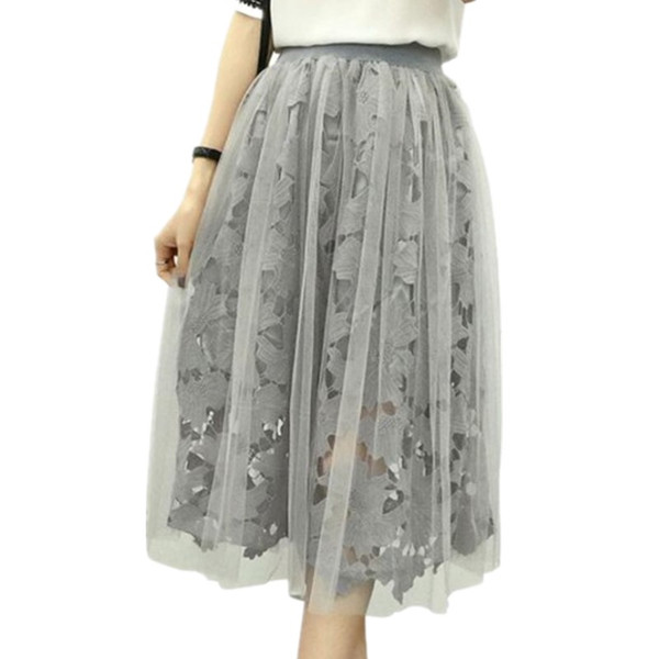 Wholesale- Elastic waist Lace flower length skirt 2016 new spring Water soluble lace yarn elastic waist skirt fight girls Calf skirts