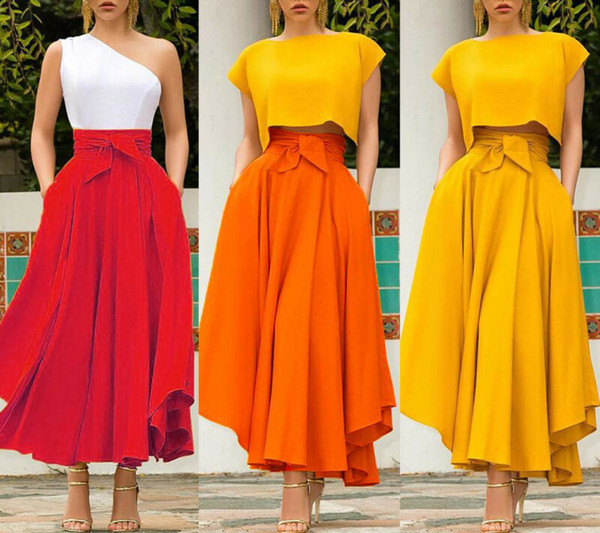Women's Pleated Long Maxi Skirts Evening Party High Waist A Line Solid Fashion Skirts Female Clothing