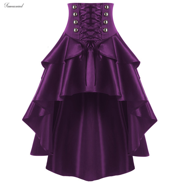 Women Up Waist Ruffles Skirts Gothic Style Feminino Punk Corset Party Skirts Swing Irregular High Low Button Skirts