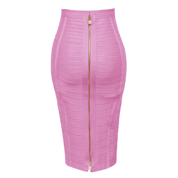 12 Colors Sexy Solid Zipper Orange Blue Black Bandage Skirt Women Elastic Bodycon Summer Pencil Skirt 55cm