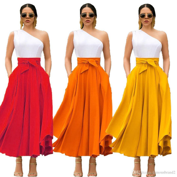 Womens Designer Bow Belt Skirts Womens Fashion Asymmetrical Long Skirts Elegant Womens Casual Skirts Females Clothing