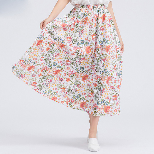 2017 Summer Skrits with Pockets Bohemian Long Skirts Beach Women Clothing High Waist Elastic Waist New Arrival Free Shipping Floral Printing