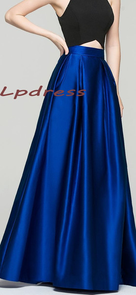 Top Quality Satin Royal Blue Skirts Long with Pockets Skirts High Quality Long Satin 2016 Fall Winter Skirts Burgundy,Coral,Champagne