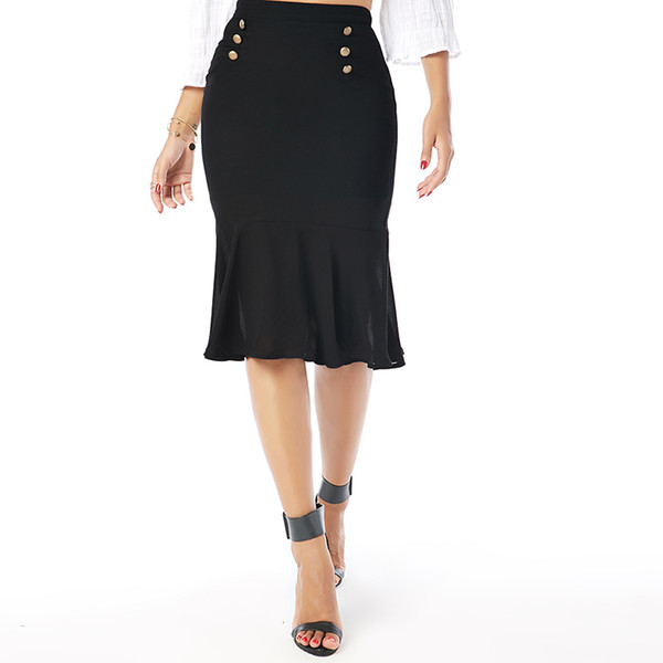 Beauty Garden Women Black High Waist Elegant New Fashion Work Black Mermaid Pencil Skirts For Work Office