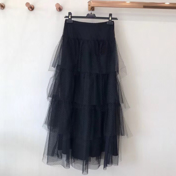 Black Lace Skirt Women Autumn Winter New Fashion Layer Long Skirt Female A-line High Waist Skirts Zipper