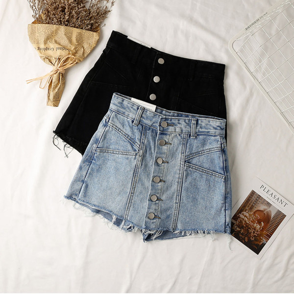 Spring And Summer New Personality Generous Leisure Good Quality Women's Pocket Button High Waist Denim Skirt