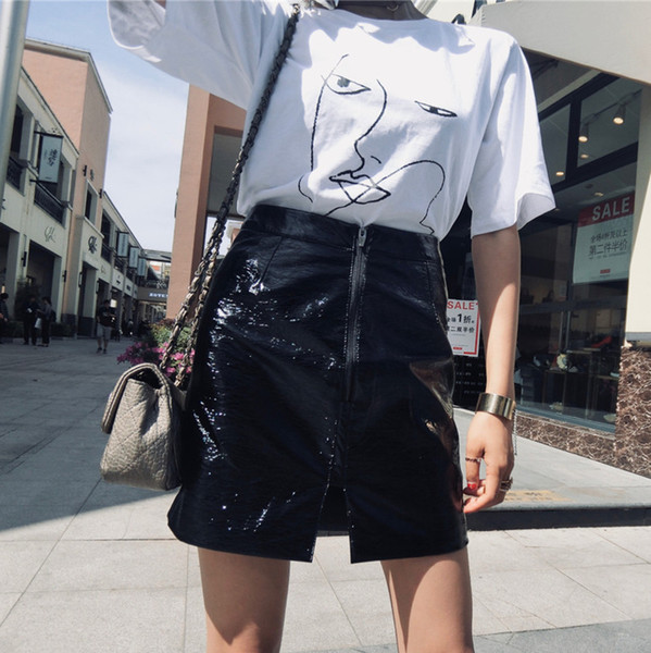 DIDI 2018 Autumn And Winter New Pattern Wind Solid Color Temperament Light Noodles All-match Leather Skirt Woman 8370