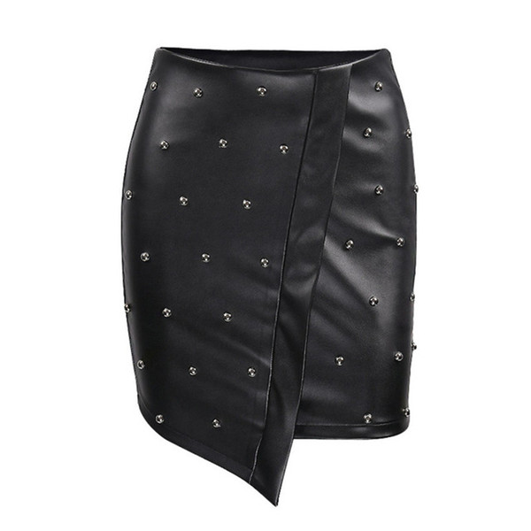 2019 Pydownlake Spring Summer Women Pearl Stitching Skirt Sexy Irregular Faldas Mujer Moda Pencil Skirts PU Faux Leather Skirt Autumn