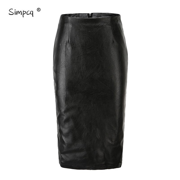 Faldas Mujer Lolita Mujer Tutu New Limited Empire Knee-length Straight Faux Leather None Solid Long Skirt Saia Skirts Womens