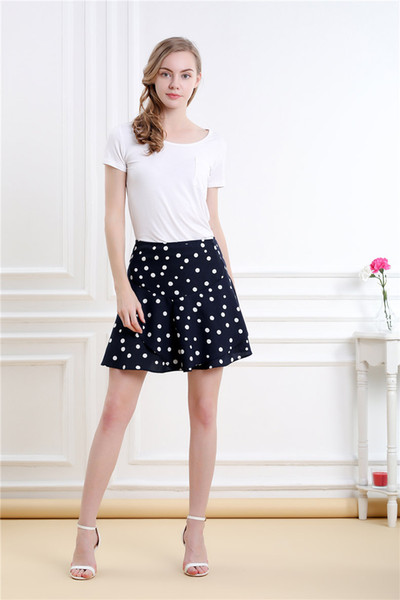 Vero Viva Women's Polka Dot Print Double Layered Casual Navy Blue A-line Mini Skirt with Ruffle Detail