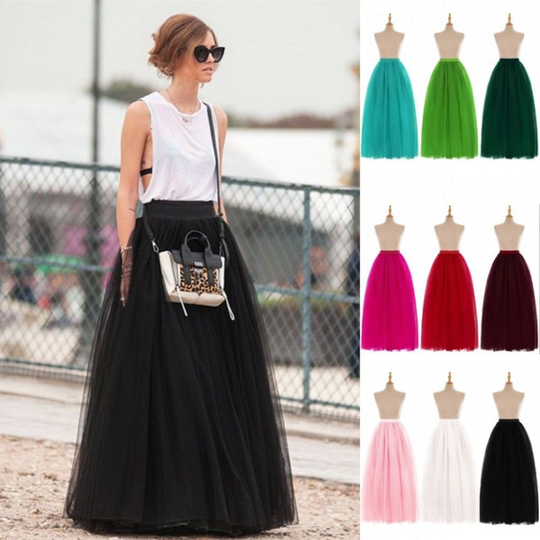 Fashion Women Skirts All Colors 5 Layers Long Tutu Tulle A Line Plus Size Free Shipping Long Caroline Bridal Petticoat For Dance CPA584