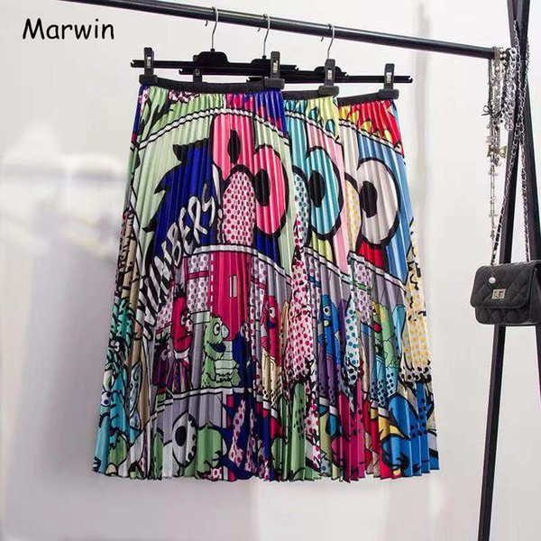 Marwin 2018 Winter New-Coming Europen Cartoon Pattern High Elasticity Pleated skirt High Street Style A-line Mid-Calf C