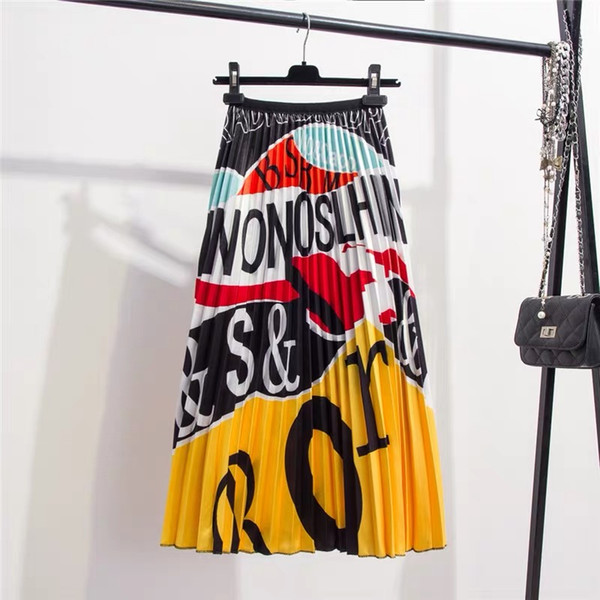 2019 New-Coming Summer Printing Cartoon Letter Pattern High Street Europen Style Women Skirts Party Holiday High Elastic