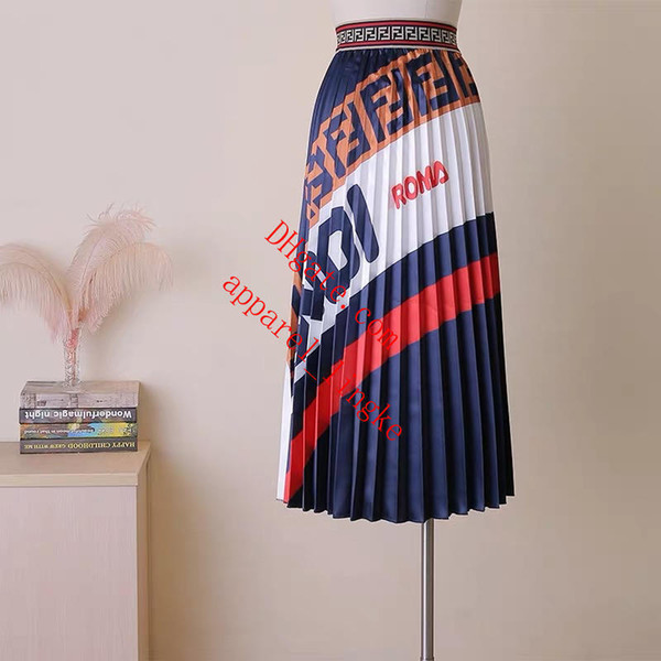 2019 Fashion Elegant High Waist Long Maxi jupe Vintage skirt Summer Contrast color Femme Womens Casual Ladies pleated skirt Long Jupe ka-p4