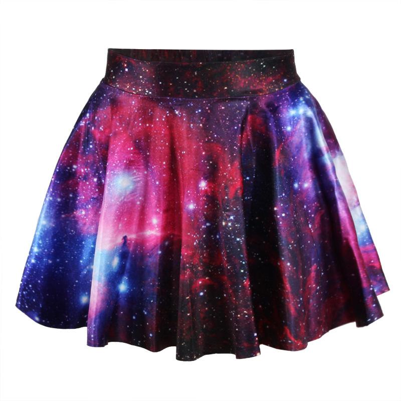 Wholesale-2015 Time-limited New Arrival Polyester Satin Saias Tropical Leather Skirt Galaxy Space Digital Printing The Mini Women Skirts