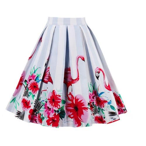 20 Style Retro Print Flower Summer Skirts Womens High Waist Vintage Skirt Elegant A-Line Midi Women Skirt S-XXL