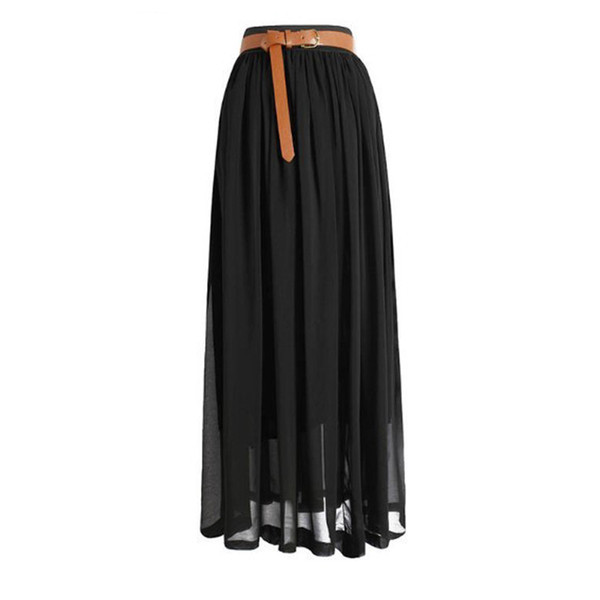 Summer Fashion Bohemian Double Layer Chiffon Pleated Elastic Waist long Maxi Skirt Drop Shipping