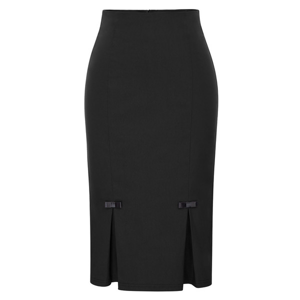 Woman Pencil Skirt Summer Women Faldas Mujer Vintage Retro Bow-knot Hips-wrapped Black Gray High Waist Bodycon Officel Skirt Y190428