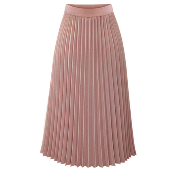 2019 summer new hot sale female models Casual Pleated Mid-Calf Womens Solid Pleated Elegant Midi Elastic Waist Maxi Skirt