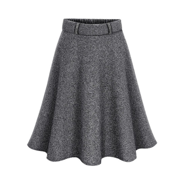 Wholesale 2018 Fashion Big Skirt Pure Color Pleated Skirt Ladies New Trend Woolen Urban Leisure Medium Length Skirt