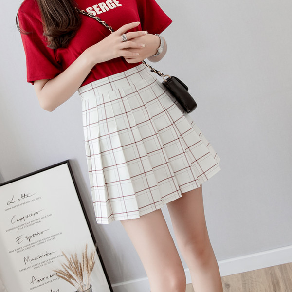 Short skirt pleate high waist ins twenty--body skirt a-character lattice short style student skirt children spring summer style