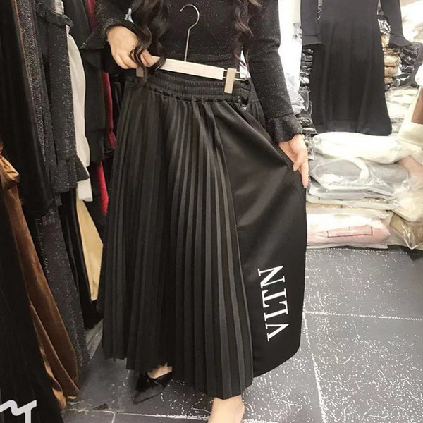 2019 Wild Pleated High Shells Silk Skirt Long