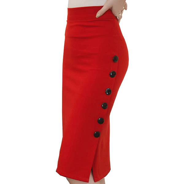 New Fashion 2016 Women Skirt Midi Skirt Slim OL Sexy Open Slit Button Slim Pencil Skirt Elegant Ladies Skirts 2 Colors