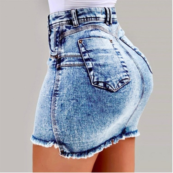 2019 Women Summer Denim Skirts Sexy High Waist Bodycon Jeans Skirt Ladies Pocket Short Mini Skirts