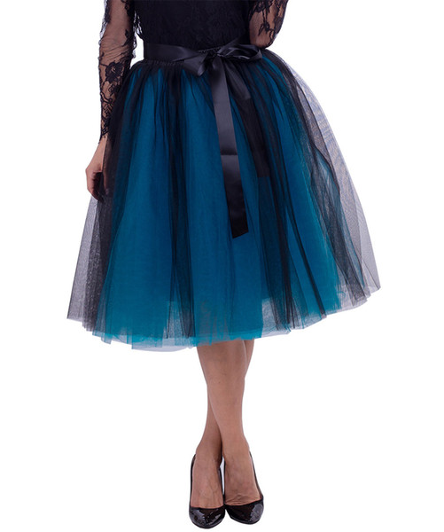 Black&Blue Halloween Costume Knee length Tutu Skirt with Bowknot Maxi Tulle Skirts For Girls Elastic Waist Party Dresses