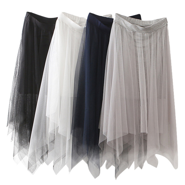 2022Cheap Women Tulle Skirts Fashion Elastic High Waist Mesh Tutu Skirts White Black Gray Long Skirts Midi Skirt CPA1299