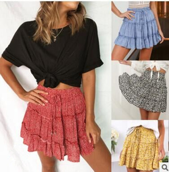 High waist agaric casual skirt with floral print a-line beach skirts fashion women skirts 8 colors supply