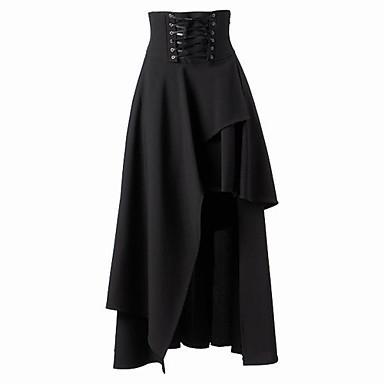 Steampunk Skirts Womens Black Skirts Basic Vintage Long High Waist Joint Ruffles Femme