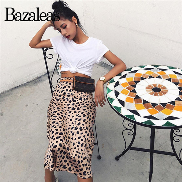 Bazaleas Vintage High Waist Midi Skirts Leopard Pattern Women Skirt Sexy Slim Wild women skirt Casual slip style