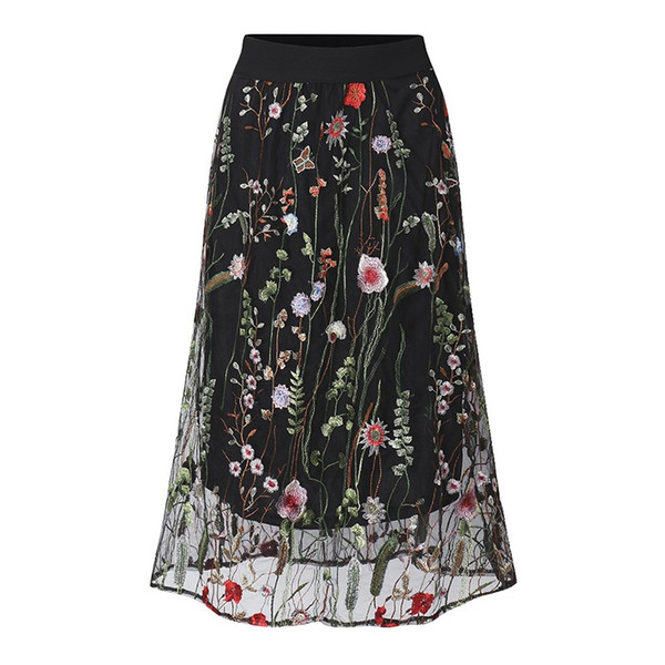 ZANZEA Women Skirts 2018 Summer Fashion Vintage Floral Embroidered Skirt EleLadies Sexy Mesh Long Skirt Plus Size