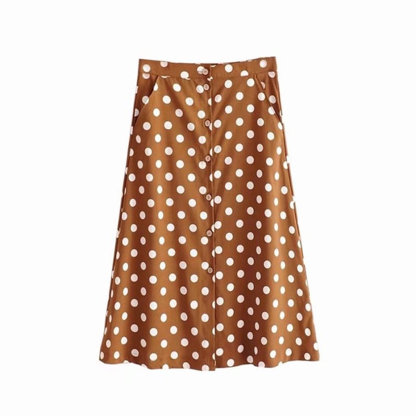 vintage polka dot print skirt for women korea fashion ladies midi skirt boho pockets button skirts