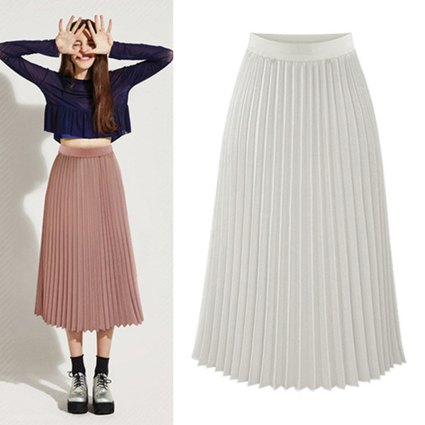 Women Skirts Autumn Summer Style Female High Waist Pleated Mid-Calf Length Skirt Hot Fashion Thick Breathble High Quality Faldas